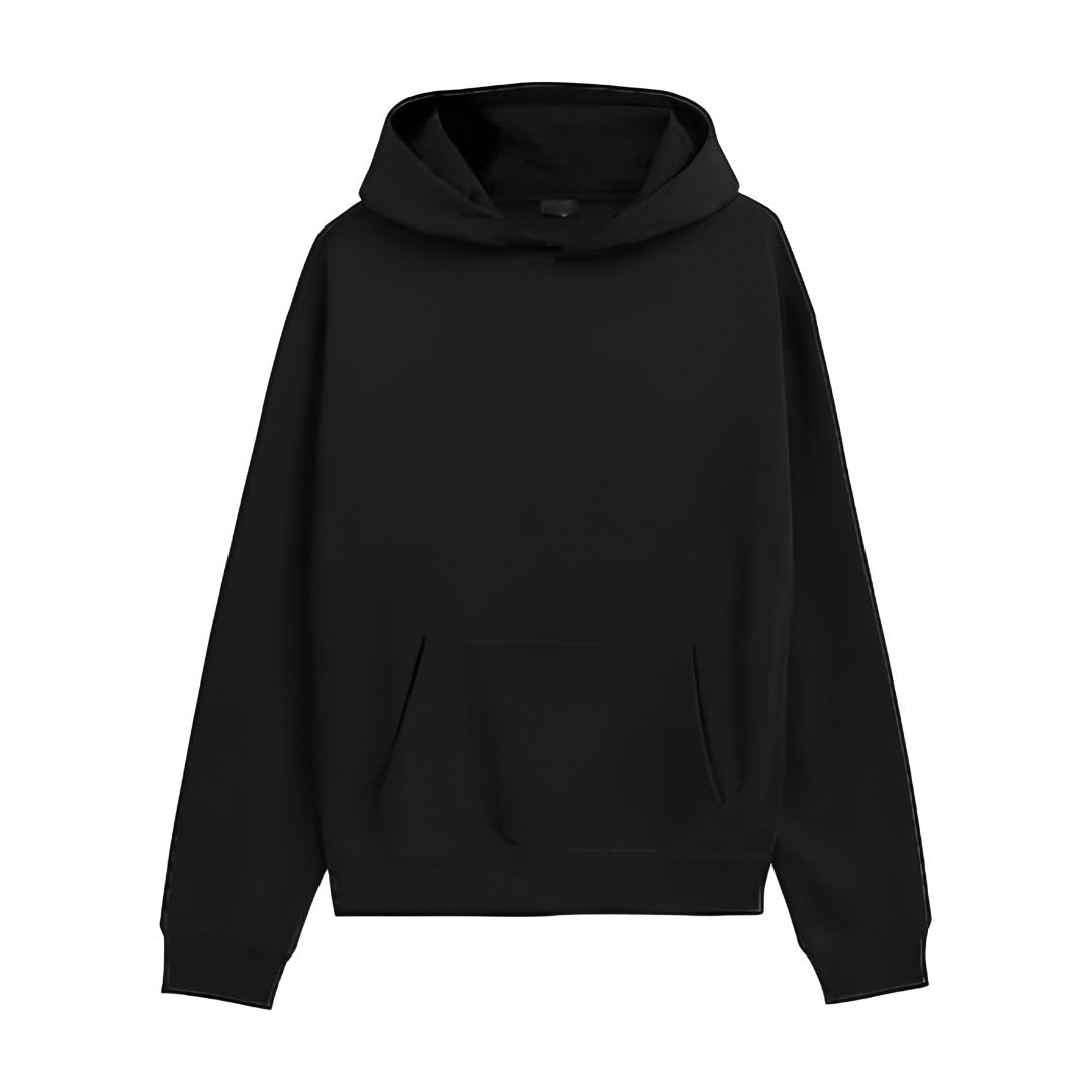 Voxlena Essential Black Oversized Hoodie with Kangaroo Pocket and Relaxed Street Fit