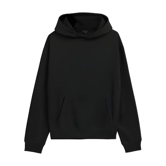 Voxlena Essential Black Oversized Hoodie with Kangaroo Pocket and Relaxed Street Fit