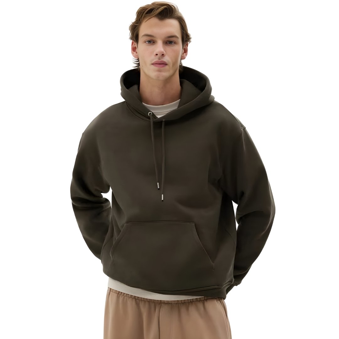 Voxlena Deep Brown Oversized Hoodie with Drawstrings and Classic Kangaroo Pocket