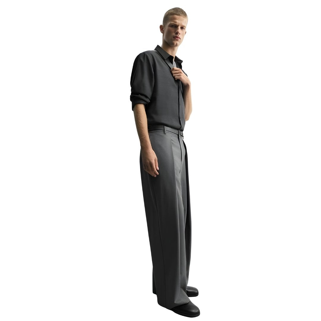 Voxlena Tailored Wide-Leg Pleated Trousers for Modern Minimalist Everyday Wear Style Comfort