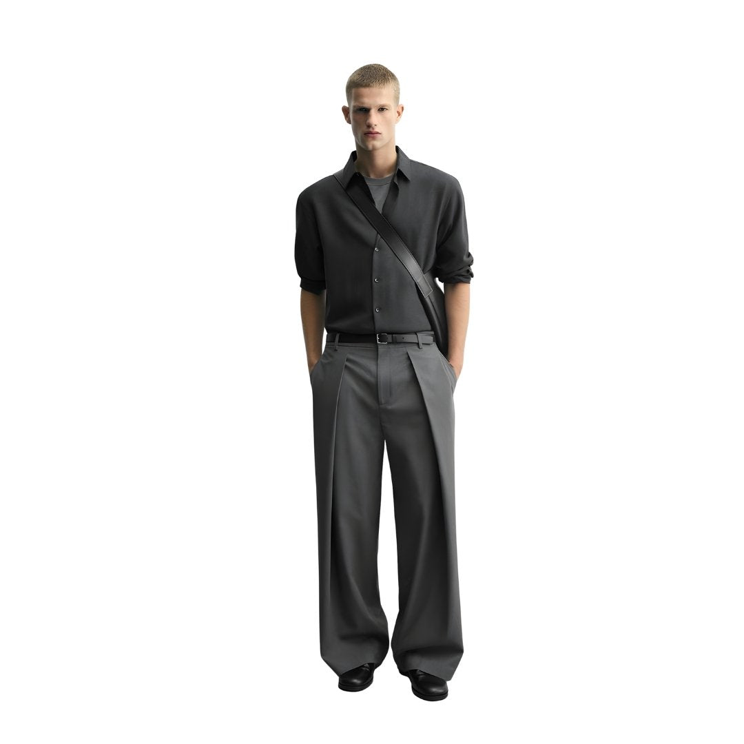 Voxlena Tailored Wide-Leg Pleated Trousers for Modern Minimalist Everyday Wear Style Comfort